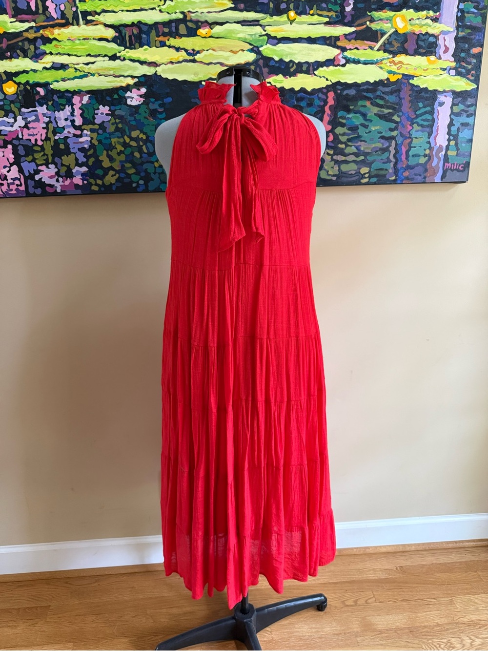 Red Ruffled Halter Maxi Dress - Picture 3 of 3